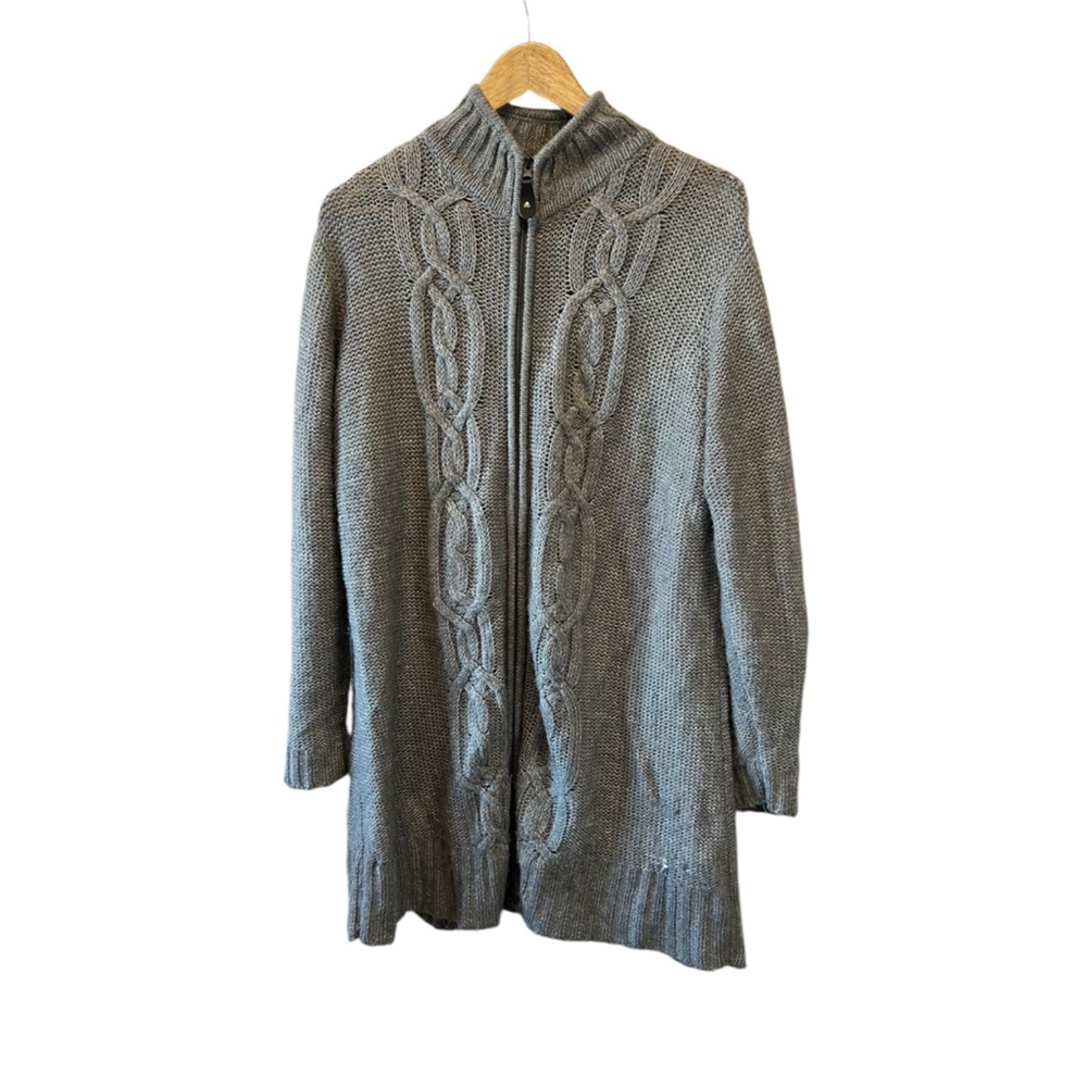 Grey Long Fit Knit Zip Up Long Sleeve Cardigan Sweater 2X
